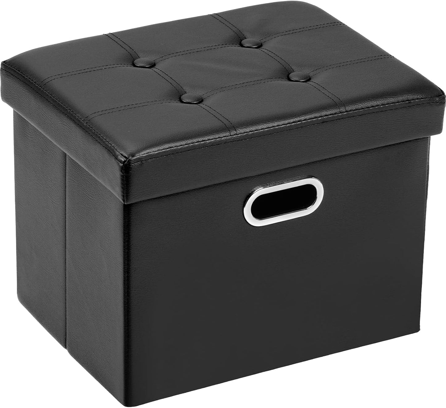 17x13x13in COSYLAND Ottoman with Storage Folding Leather Ottoman Footrest Foot Stool Black Ottoman for Room Small