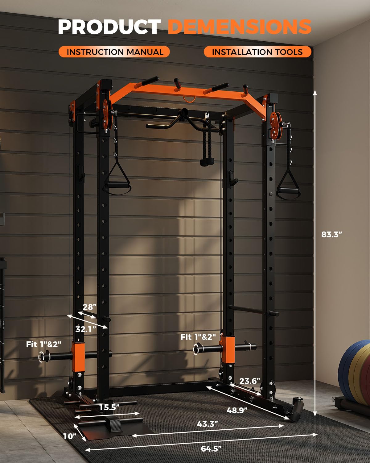 Power Cage for Home Gym, 2000LBS Power Rack with Cable Crossover and Dual Independent Pulley System, Squat Rack with LAT Pull Down System, Workout Cage for for Full Body Training