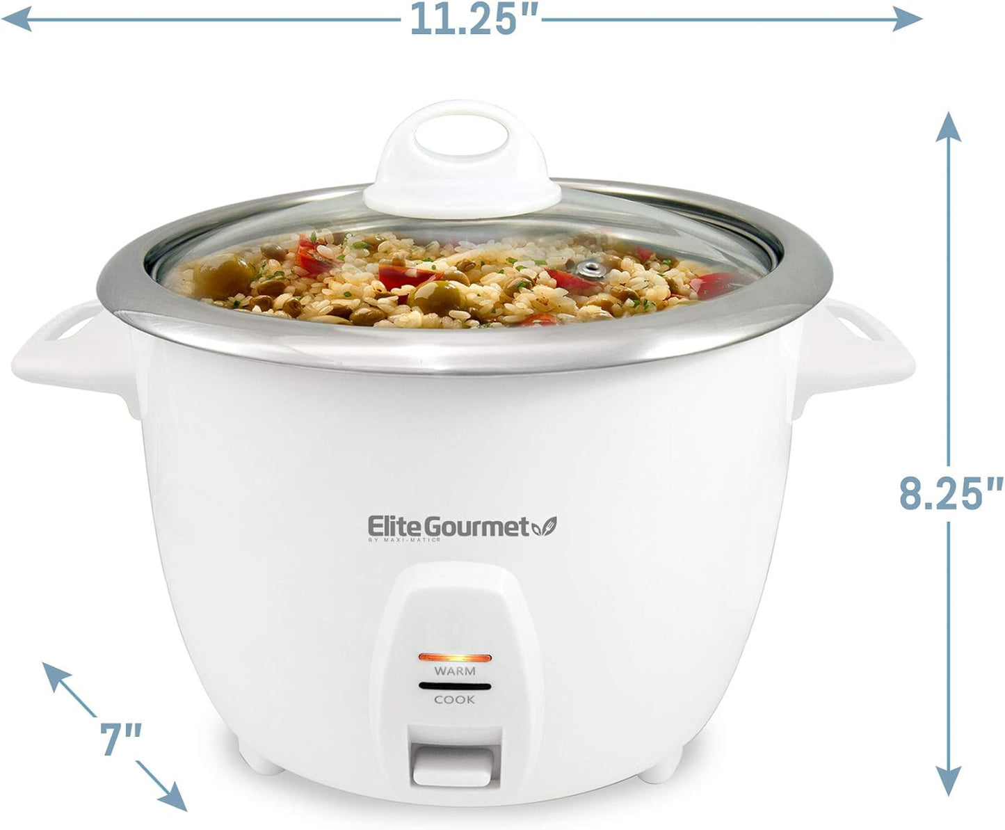 ERC-2010 10 Elite Gourmet Electric Rice Cooker with Stainless Steel Inner Pot Makes Soups, Stews, Grains, Cereals, Keep