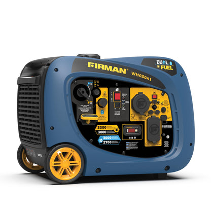 FIRMAN WH03041 Dual Fuel Inverter Portable Generator 3300W Gas Propane Recoil Start, Quiet 58dB RV Ready TT-30R, Fuel Efficient Outdoor Camping Tailgating Recreational Power Supply