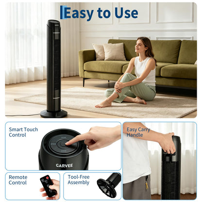 MilleLoom Tower Fan for Bedroom, Upgraded DC Motor | 18ft/s Wind Speed | 56dB Quiet Floor Fan for Bedroom | 60° Oscillating Standing Fan with Remote & Touch Screen | 3 Speeds, 4 Modes