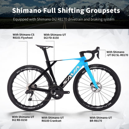 SAVADECK SLR8-Ultegra Full Carbon Road Bike with Shimano R8170 24S Set for Adults, (Wave Pattern(W45), Blue, 50cm)