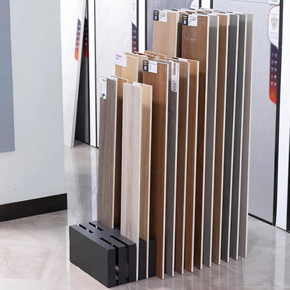Floor tile sample rack,Durable Wooden Tile Display Stand, 0.8in Slotted Flooring Holder, Retail Exhibition Shelf for Plates & Products, Black Floor Rack - Perfect for Stores & Trade Shows