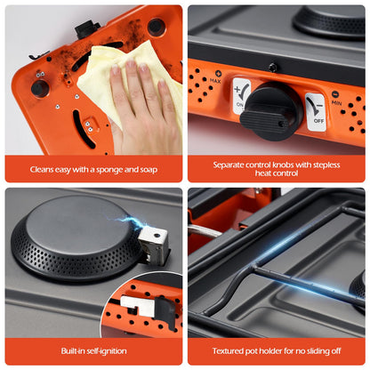 Odoland Bundle - 2 Items 3500W Windproof Camp Stove and Portable 2 Burner Camping Stove