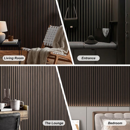 NovaGrid Board 4PCS Acoustic Wood Slat Wall Panels for Wall Decor and Ceiling 3D Fluted Sound Absorbing Panel Soundproof with Wood Finish 108"×6" (Walnut Brown)