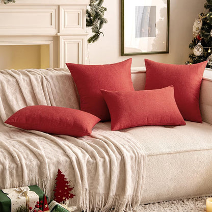 Woaboy Set of 2 Red Outdoor Throw Pillow Covers, Decorative Waterproof Farmhouse Linen Cushion Cases 16x16 inch