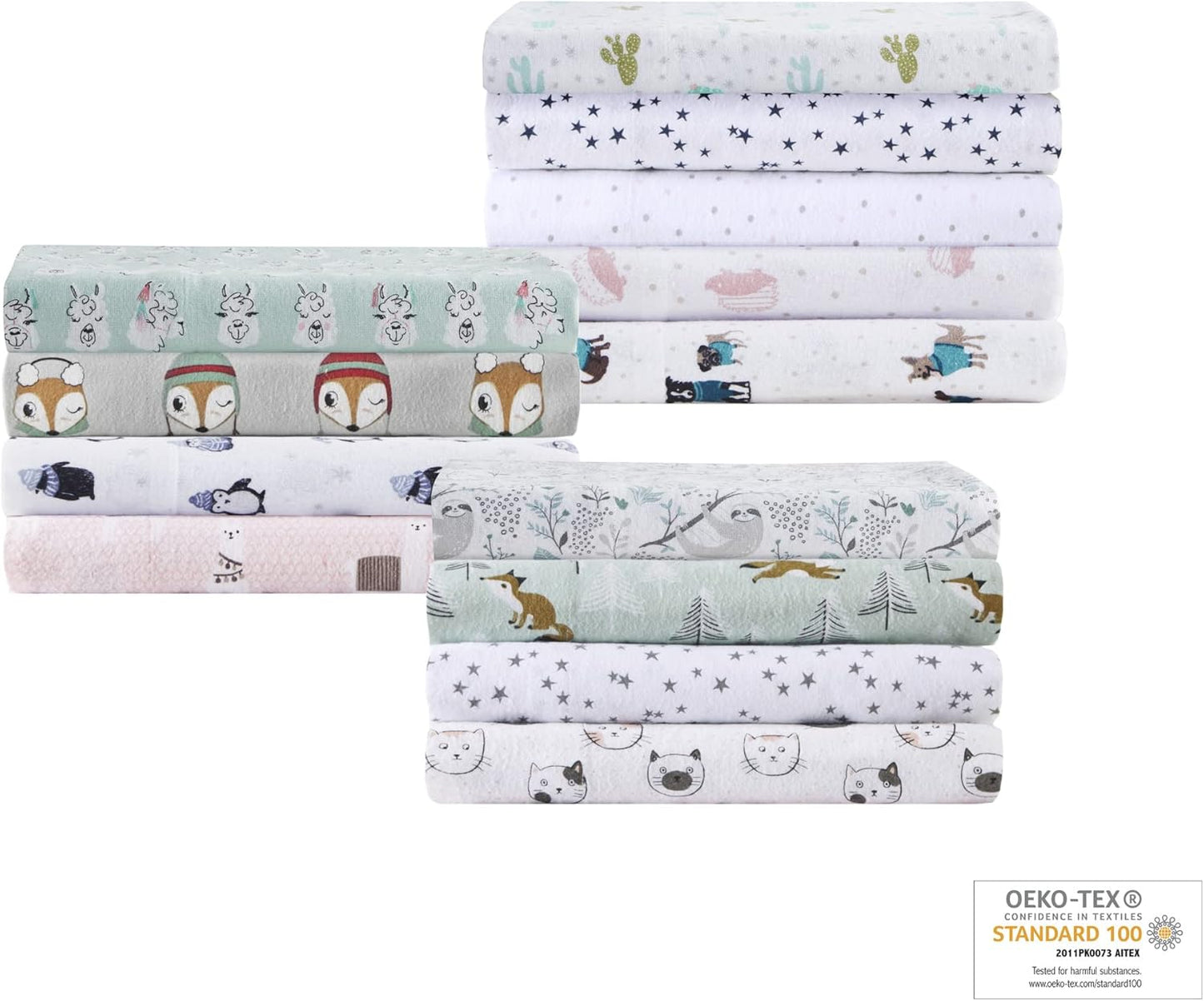 Cozy 100% Set 4 Intelligent Design Soft Cotton Flannel Print Animals Stars Cute Warm, Ultra Soft Cold Weather Sheet