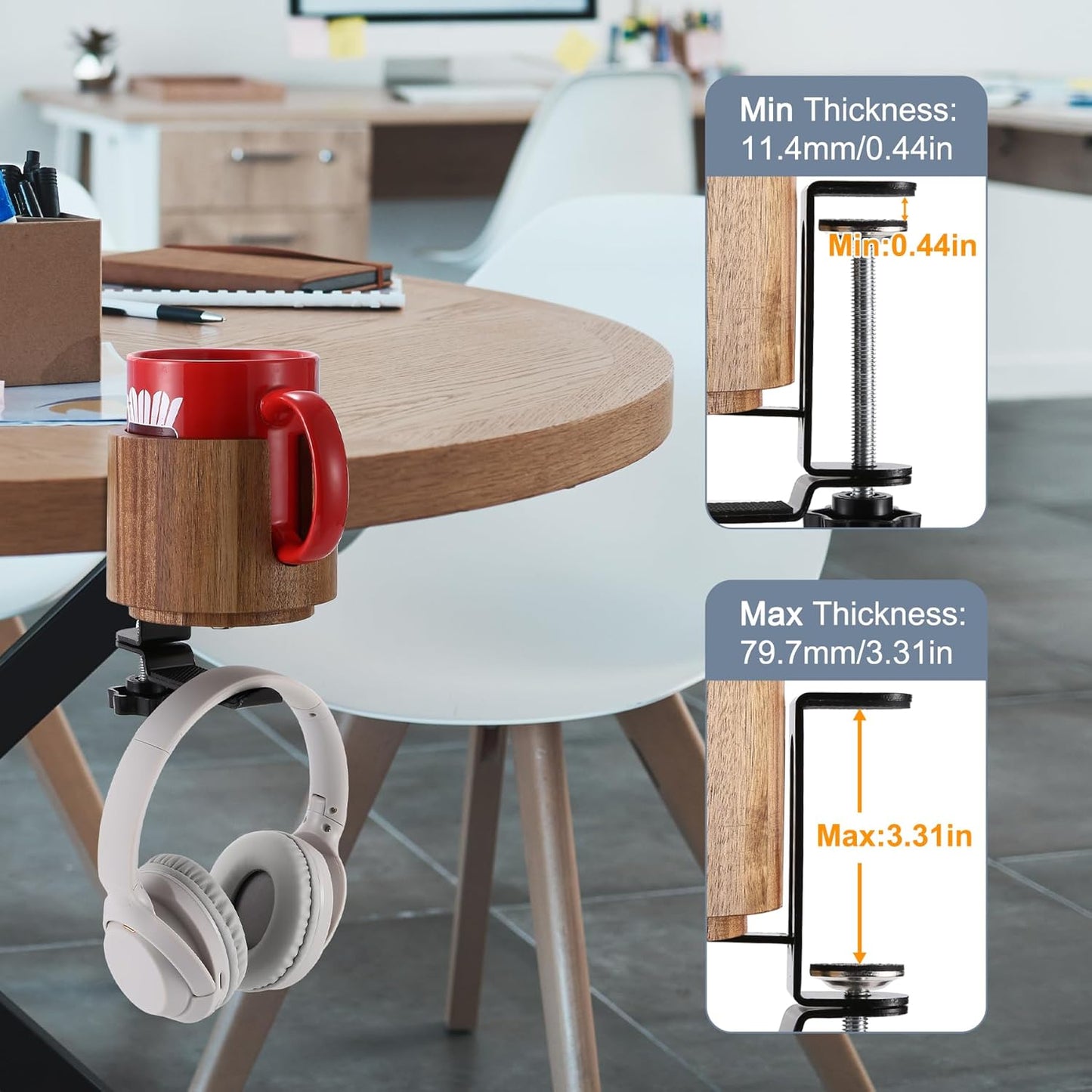Nnewvante 2 in 1 Desk Cup Holder, 360° Rotating Headphone Hanger and Anti-Spill Cup Holder for Gaming Desk Accessories