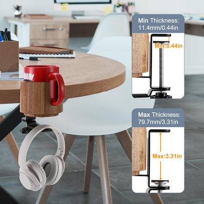 Nnewvante 2 in 1 Desk Cup Holder, 360° Rotating Headphone Hanger and Anti-Spill Cup Holder for Gaming Desk Accessories