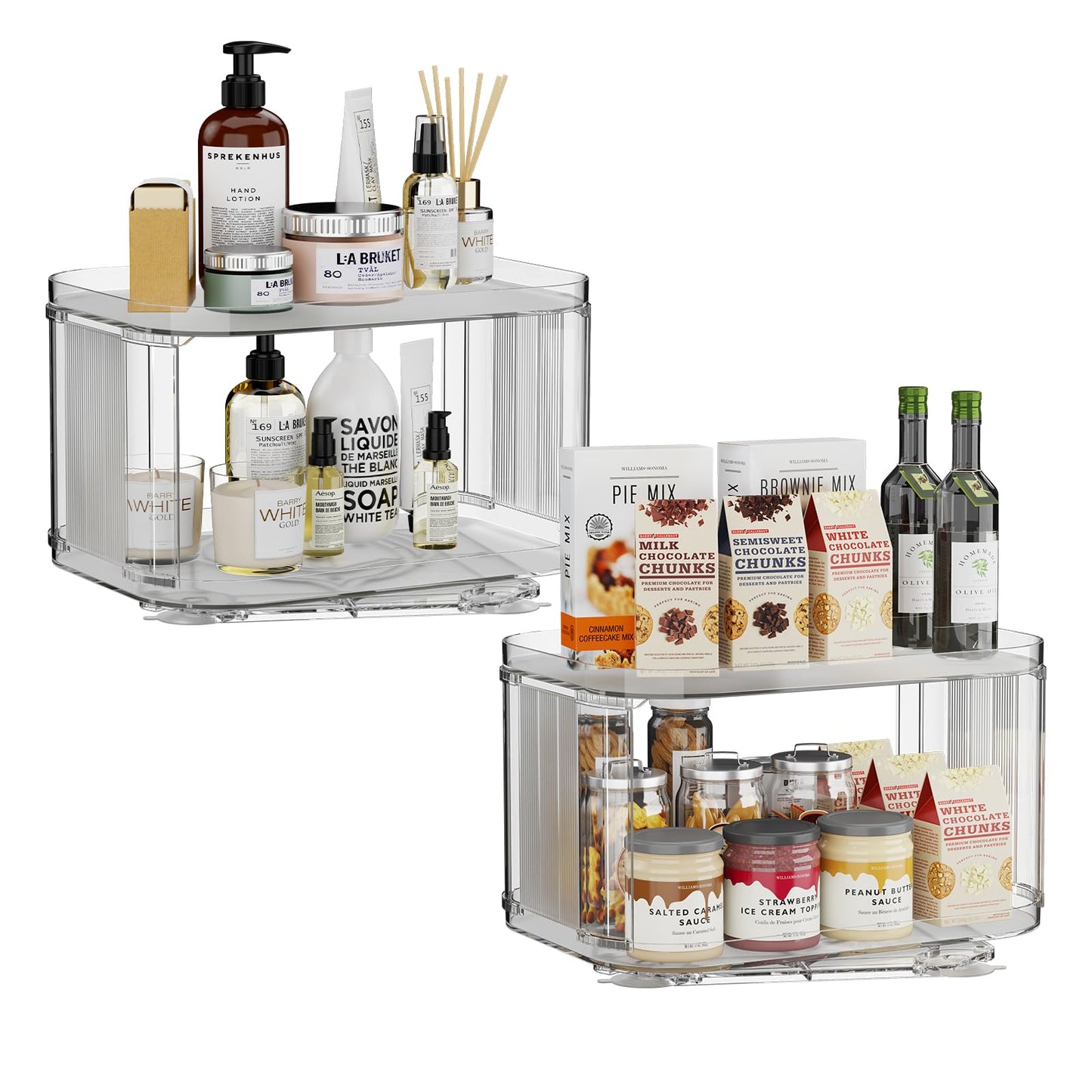 2-Tier Lazy Susan Turntable Organizer for Cabinet/Countertop/Pantry/Bathroom/Coffee Bar, 12.8''Lazy Susan 360°Rotating Storage, Max Weight The Top Holds Up to 26lb (2Pack)