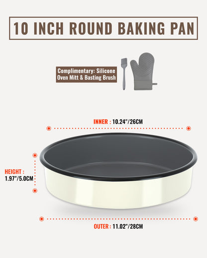 MCCSI 10 inch Enamel Cake Pan Round Roasting Pan Roaster Tray Non-Stick High Temperature Resistance Cookware for Baking Bread Pie, Easy-To-Clean Oven Dishwasher Safe, Mother Day Gift Bundt Pan