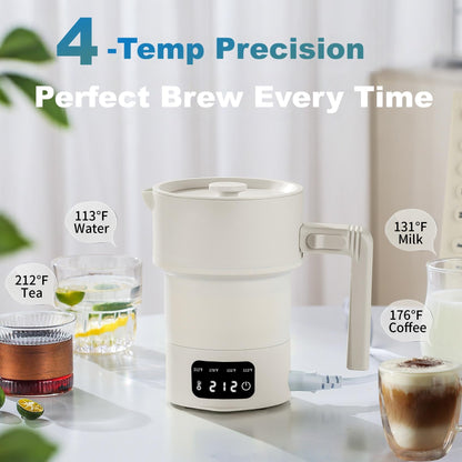 Portable Electric Kettle-600ML Collapsible Electric Kettle，600W Travel Water Boiler with 4-Temp Presets, Food Grade Silicone for Camping,Hotel, Office