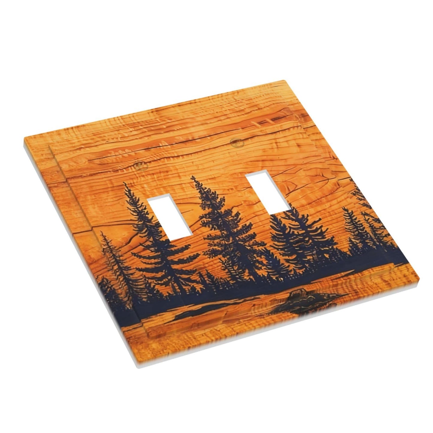 Country Farmhouse Brown Rustic Pine Tree Forest Woods Wooden 2 Gang Double Toggle Light Switch Cover Wallplate Decorative Outlet Covers Electrical Switchplate For Bathroom Bedroom Decor 5 * 4.9