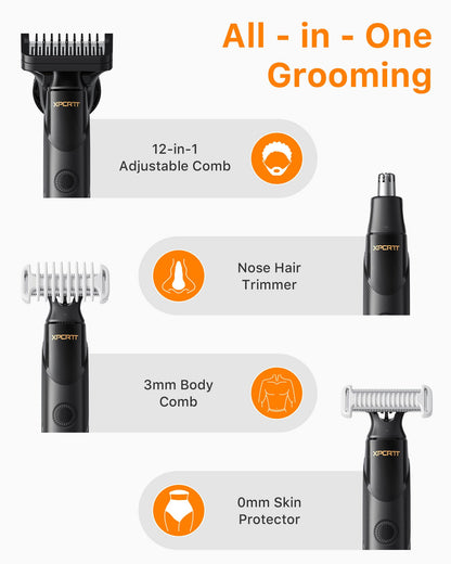 [2025 Upgraded Beard & Body Hair Trimmer for Men [All-in-One] USB-C Fast Charging, Groin & Ball Hair Painless Electric Shaver, Travel Razors, Waterproof Wet/Dry Groomer, Black(Lite)