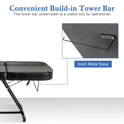 BarberPub Adjustable Tattoo Chair, 72" Multi-Purpose Facial Bed, Tattoo Treatment Table for Clients & Estheticians, 0015 (Black)