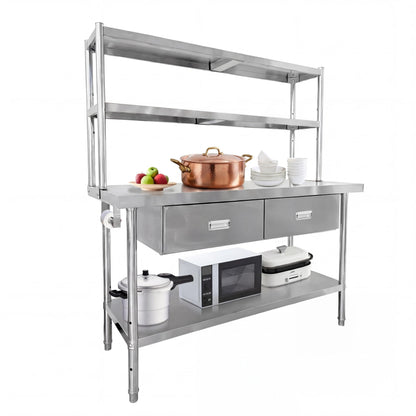 Stainless Steel Table with Shelves & Drawers, 48" x 24" Prep Table for Commercial Kitchen, Heavy-Duty NSF Work Tables Workbench with Adjustable Undershelf for Home Kitchen Restaurant Garage Warehouse