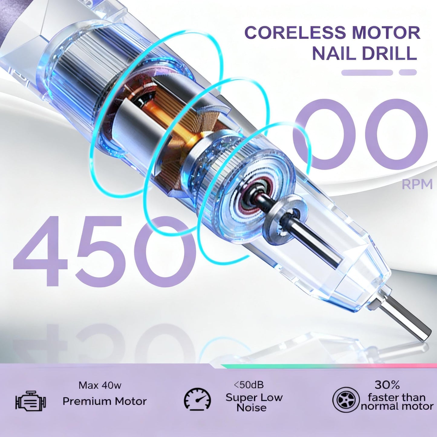 Lumcrissy 45000RPM Professional Cordless Nail Drill - Rechargeable Electric Efile for Acrylic Gel Nails, Coreless Motor with LCD Display, 10H Runtime, 6 Bits for Home Salon Manicure Pedicure