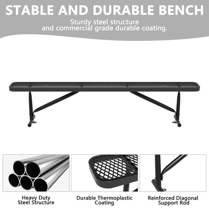 Sunnibety 8 Feet Heavy Duty Metal Park Bench for Outside, Outdoor Bench with Portable Frame, Commercial Benches for Shopping Mall, Store, Park, Patio, Deck, Black