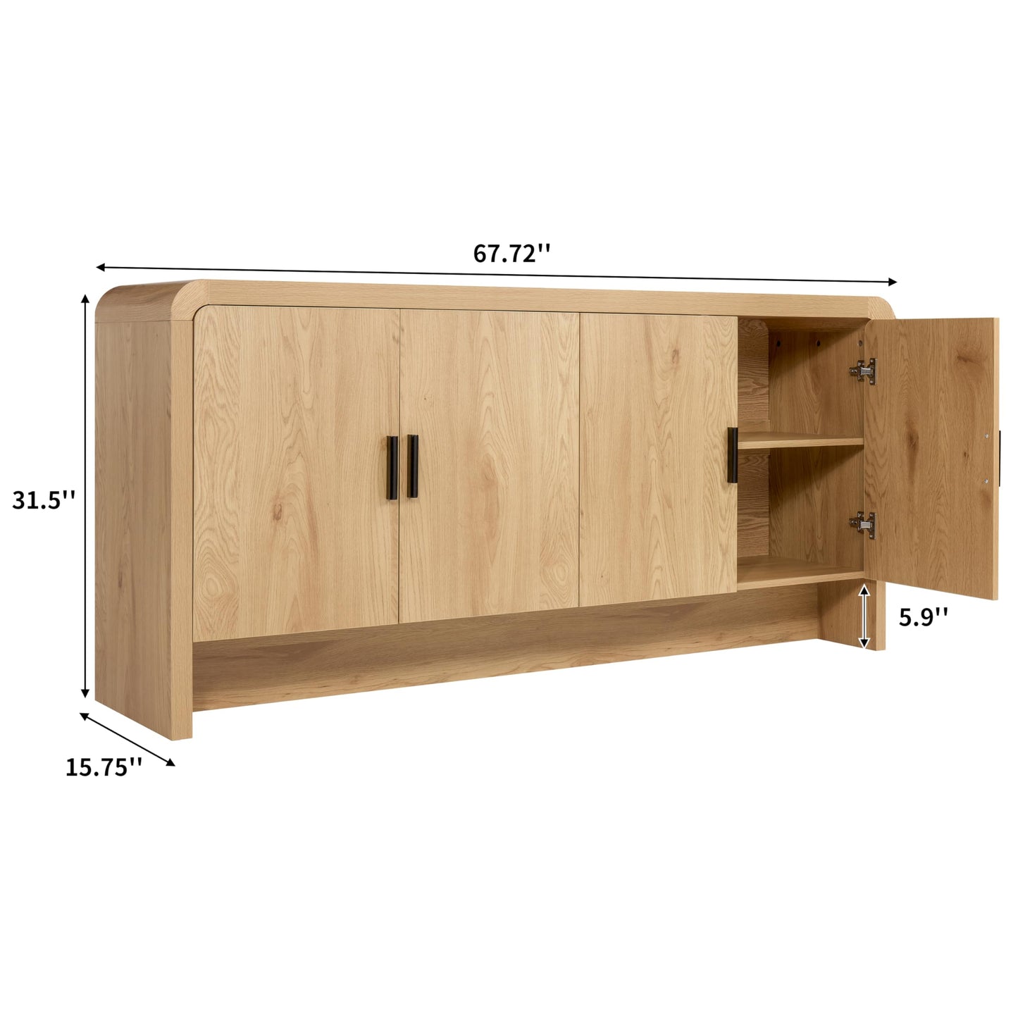 Finnhomy 68'' Sideboard Buffet Cabinet with Storage, Curved Design Credenza Storage Cabinet with 4 Doors, Console Cabinet for Kitchen, Living Room & Hallway, Natural