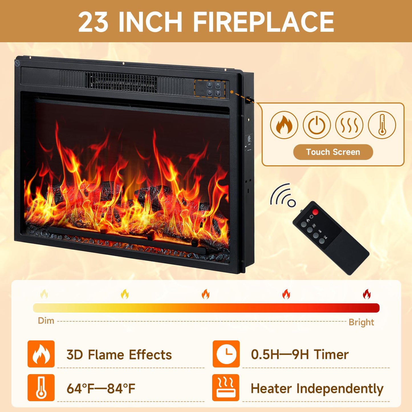 ROCKPOINT 58" Fireplace TV Stand for TV up to 65 Inch with Farmhouse Sliding Barn Doors, Highboy Entertainment Center with Storage Cabinet, 23" Electric Fireplace with Remote, White