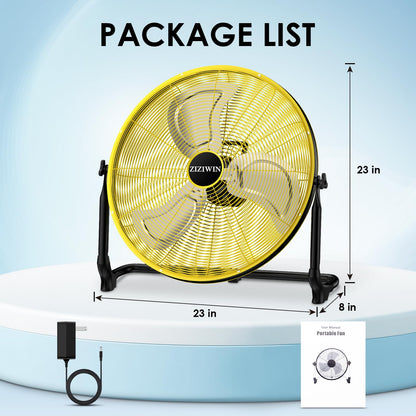 ZIZIWIN 20" Large Battery Fan, Portable Battery Operated Floor Fan, Rechargeable Cordless Camping Fan for Outside, 360° Tilt, USB Output, Wireless, for Home Outdoor Gazebo Office Garage Outside Gym