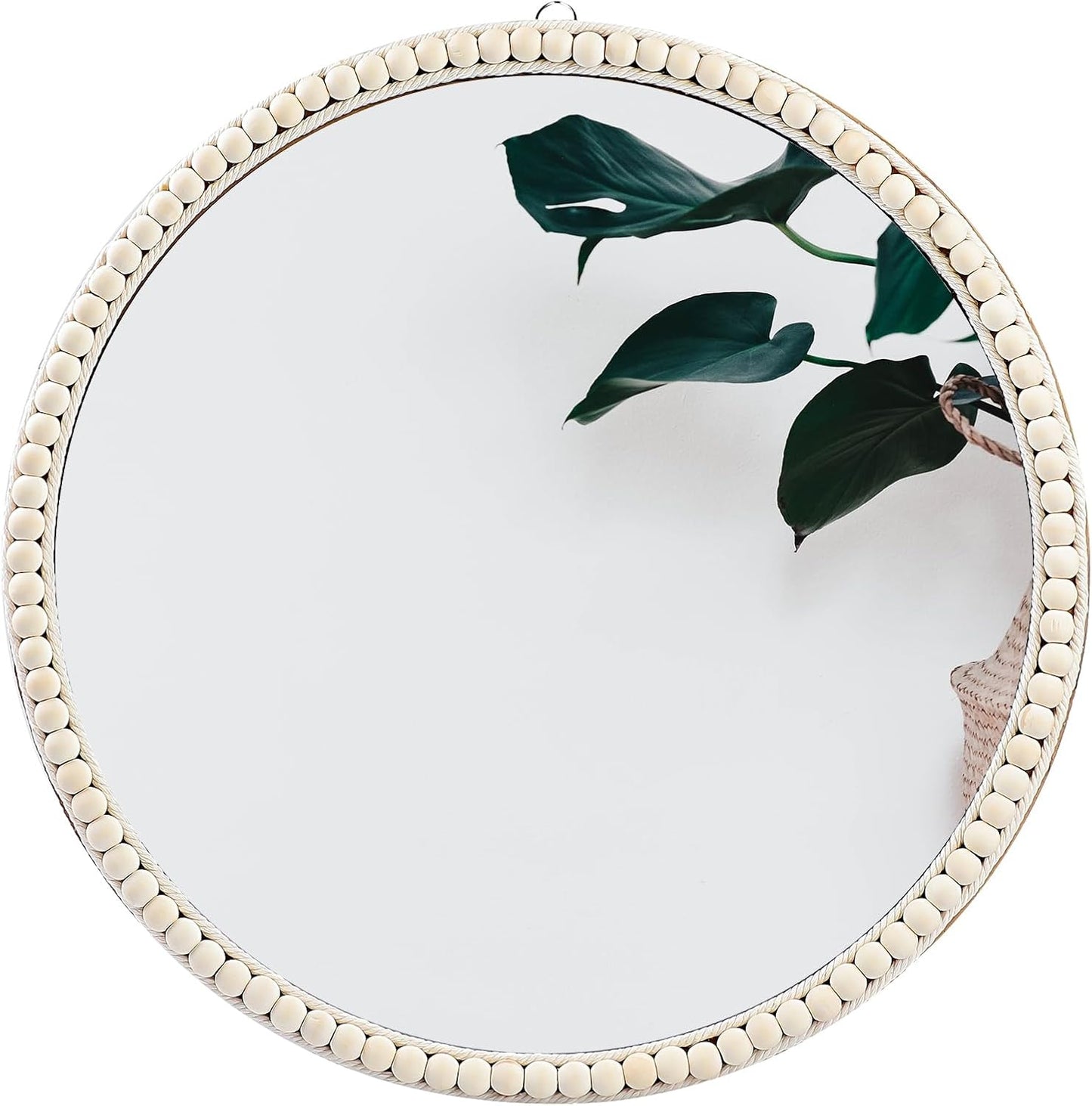 20 Inch SWTHONY Boho Beaded Round Mirror Wall Decor, Decorative Hanging Circle Nursery Mirrors for Girl Room