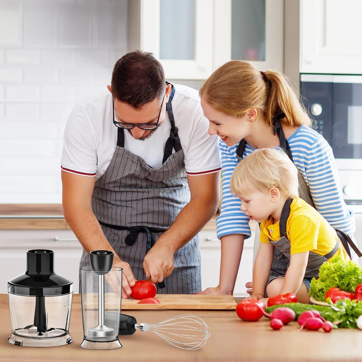 KOIOS 5-in-1 Hand Immersion Blender, 1000W 12 Speed Handheld Blender Stick with Copper Motor Stainless Steel Blade, 600ml Mixing Beaker,500ml Food Processor, Whisk, Milk Frother, Non-BPA, Red