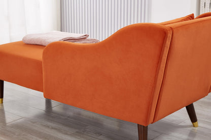 GDFStudio Upholstered Chaise Lounge Chair Indoor, Modern Velvet Recliner Lounge Chair with Removable Pillows, Gold Wood Legs, Backrest & Armrest, Reading Chaise Chair for Living Room Bedroom, Orange