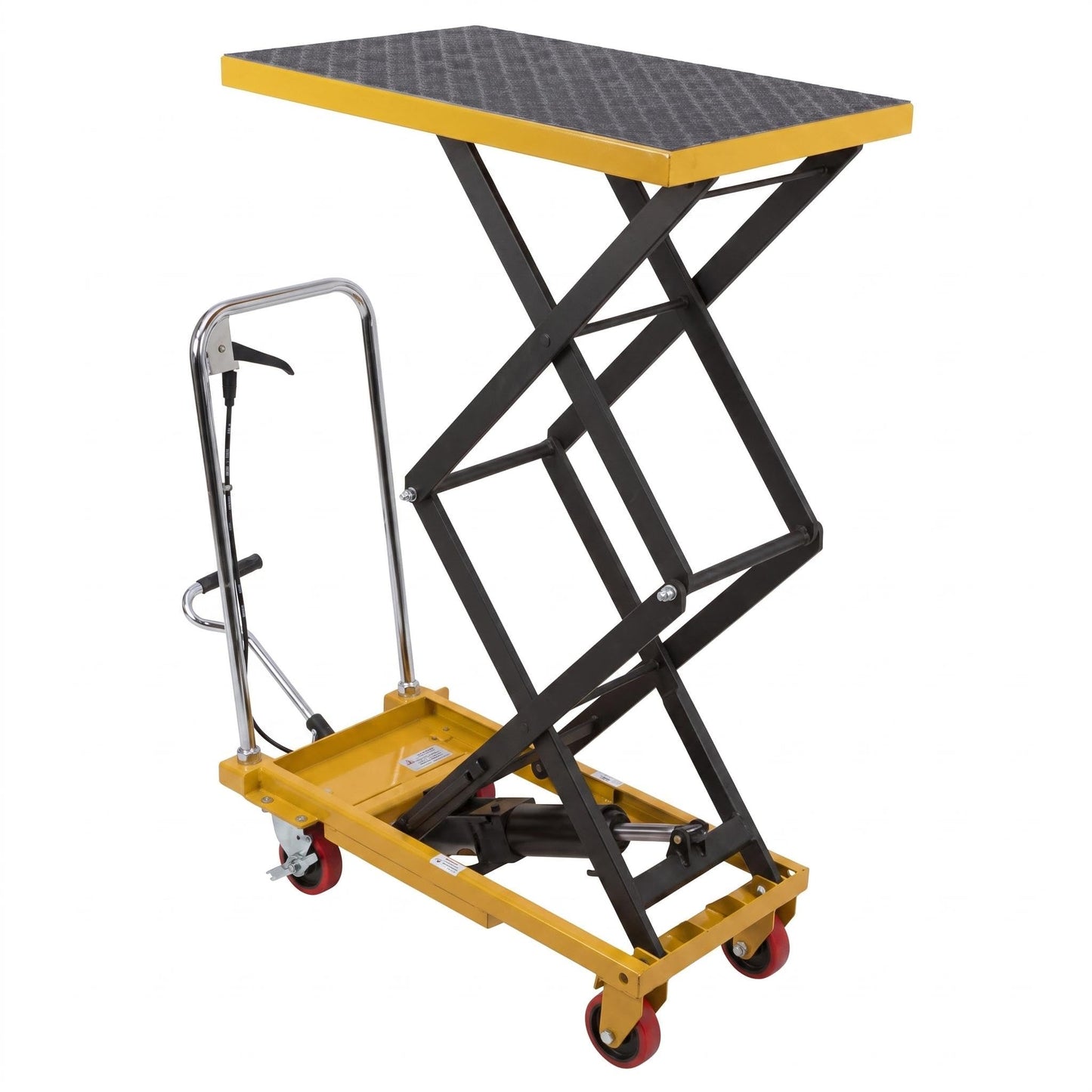 Heavy Duty Hydraulic Lift Cart, 330 LBS Capacity, 50" Lifting Height, Double Scissor Structure, Non-Slip Platform and Swivel Casters, Rolling Lift Table for Workshop Warehouse Industrial Use, Yellow