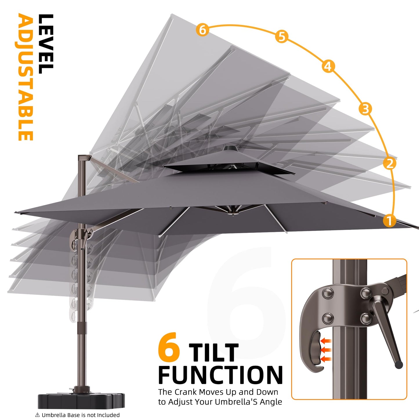 ORYNTREX 10' X 13' Outdoor Patio Umbrella Large Rectangle Cantilever Umbrella Heavy Duty 360°Rotation Offset Umbrella for Garden Deck Pool Patio,Grey