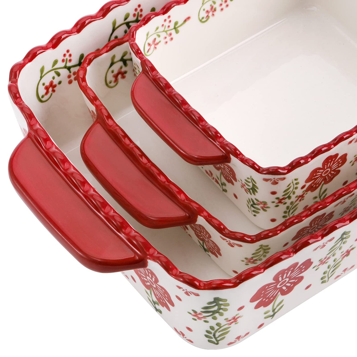 Coloch 3 Pack Ceramic Baking Dishes, Rectangular Bakeware Set Hand-painted Lasagna Pan Porcelain Serving Bakeware for Pasta, Chicken, Kitchen, Banquet, Microwave and Dishwasher Safe