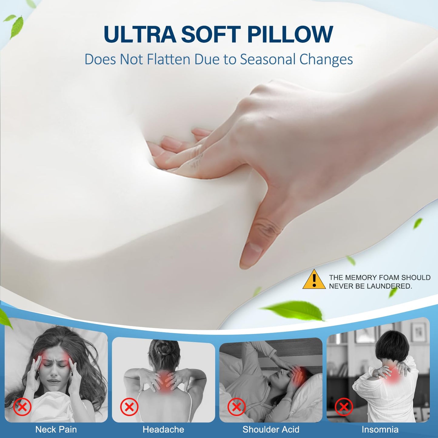 Effective Pain Relief Cervical Neck Pillow for Sleeping, Memory Foam Pillows for Neck Support, Odorless Contour Side Pillow, Ergonomic Bed Pillow for Back Stomach Sleeper (Grey and White)