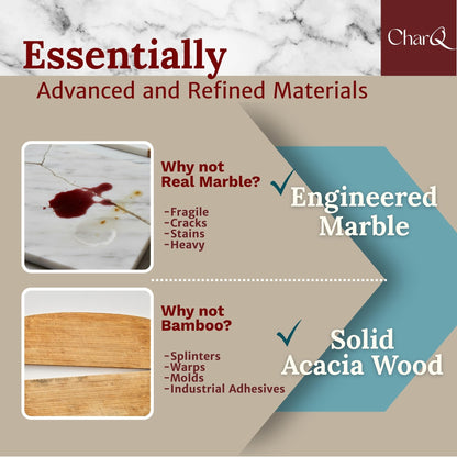 CharQ Charcuterie Board Set - Marble & Acacia Wood Cheese Board and Serving Board Platter, Charcuterie Boards Gift Set for Hosting, Wedding and Housewarming, Bridal Shower Marble Serving Tray