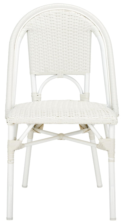 SAFAVIEH Outdoor - Torino Bistro Chair Set of 2 - White - Faux Wicker & Aluminum Frame - Bistro Side Chair Design - Ideal for Patio, Deck, Sunroom, Dining Area, 18" Seat Height (PAT7550C-SET2)