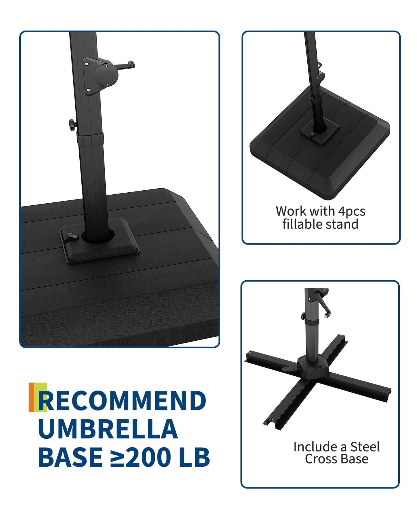 ActiveTrail 10ft Cantilever Patio Umbrella with Solar Lights & Base Included, 360° Rotation, Easy Crank Tilt, UV50+ Outdoor Umbrella—LED Lighting, Wind Vent, Offset Shade for Deck, Pool, or Backyard