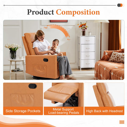 Sweetcrispy Recliner Chair, 360 Swivel Rocker Chair for Adults, Glider Rocker Recliners, Nursery Chairs for Living Room, High Back, Upholstered Deep Seat, Classical Brown