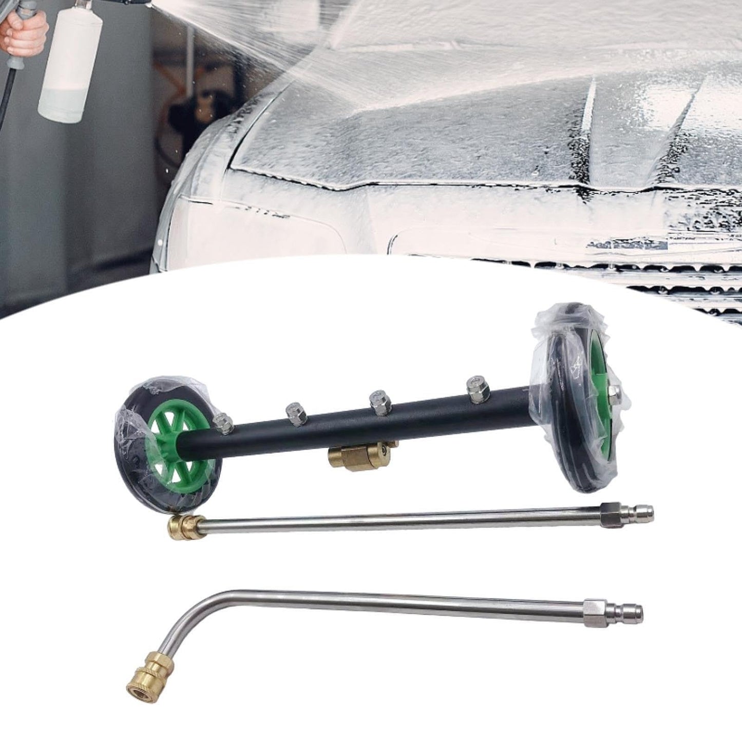 Undercarriage Cleaner Underbody Car Wash Water Broom High Reliability Surface Cleaner Attachment Pressure Washer for Sidewalk, with 2 Poles