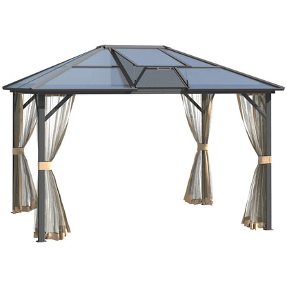 GOWE 10' x 12' Hardtop Gazebo Canopy with Polycarbonate Roof, Top Vent and Aluminum Frame, Permanent Pavilion Outdoor Gazebo with Netting, for Patio, Garden, Backyard, Deck, Lawn