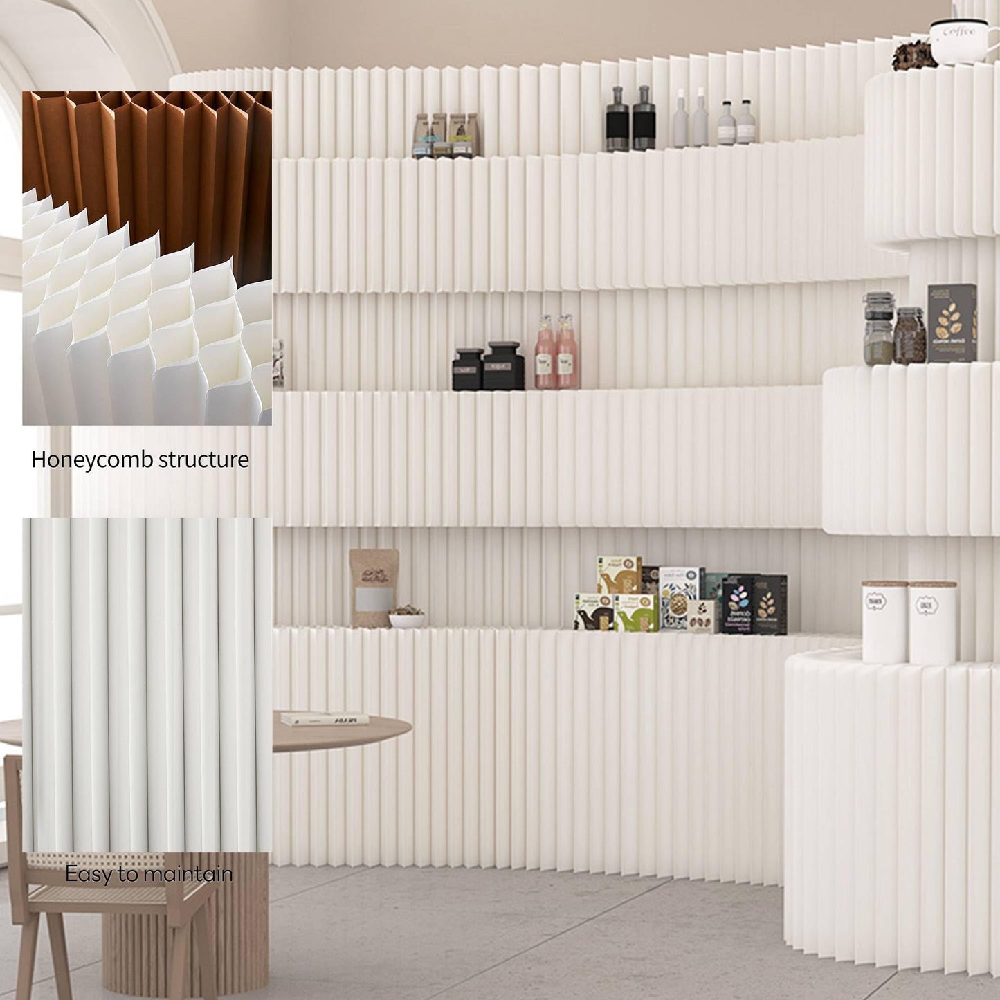 Kraft Paper Room Divider Screen 7.87ft * 16.41ft Foldable Privacy Partition for Home Office,Portable Folding Divider Wall for Dorm Studio Exhibition Store,Eco-Friendly Adjustable Room Separator Panel