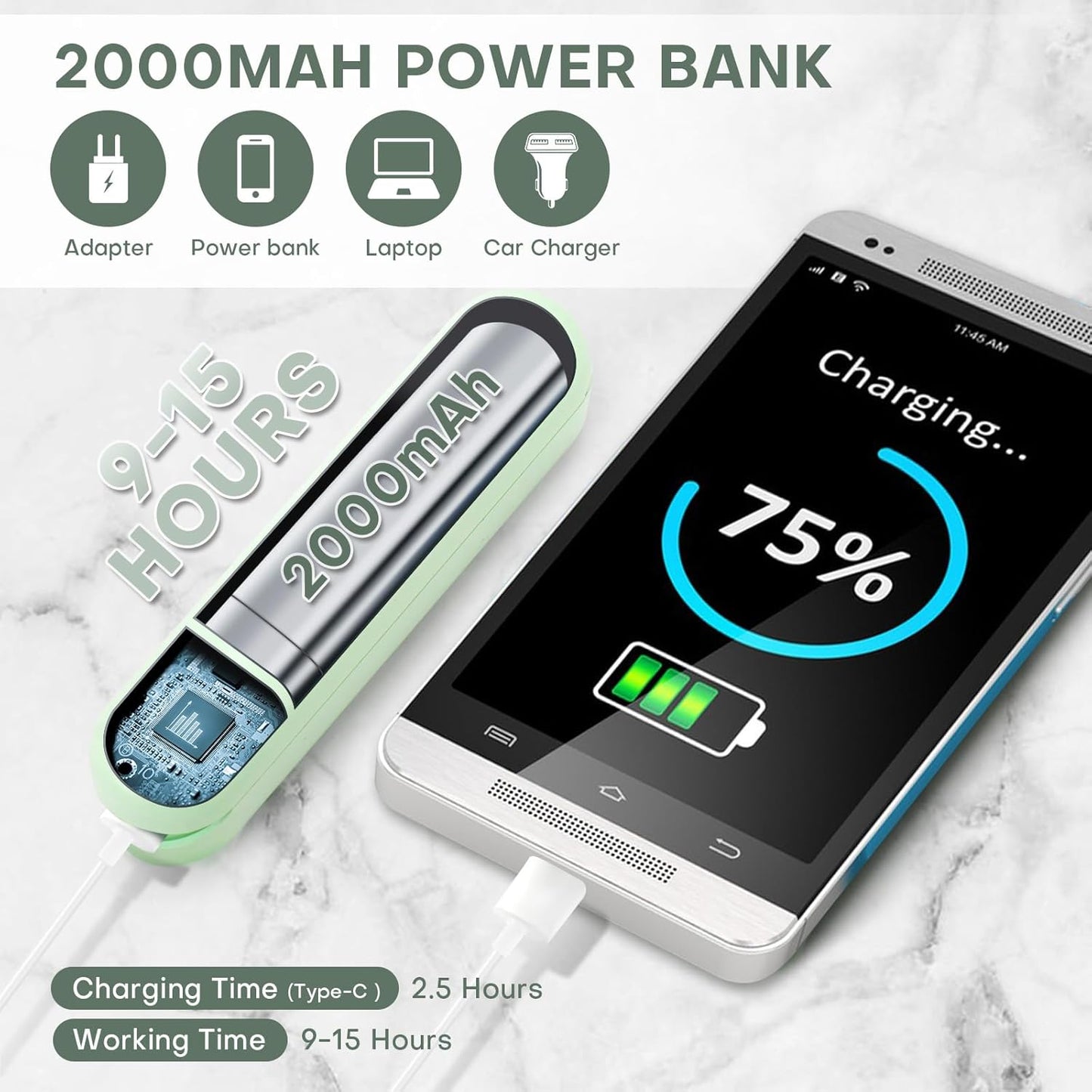 Nezylaf Handheld Mini Fan, Portable Small Pocket Fan, Rechargeable Personal Fan with Power Bank 2000mAh, Travel