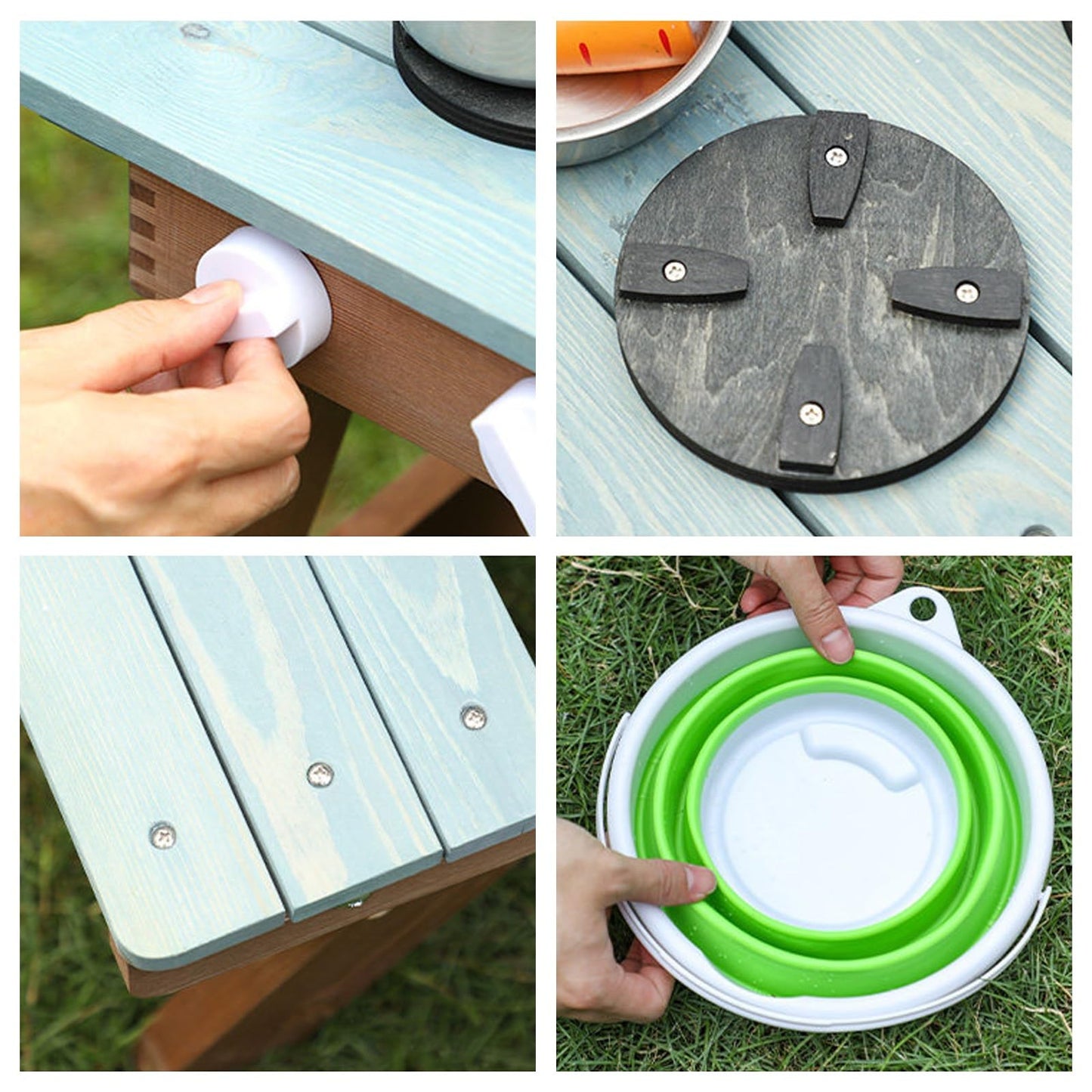 Kids Wooden Picnic Table with Water Table & Play Kitchen, 2-in-1 Outdoor Sand & Water Table with Ramp, Toddler Picnic Table for Backyard, Patio, Garden