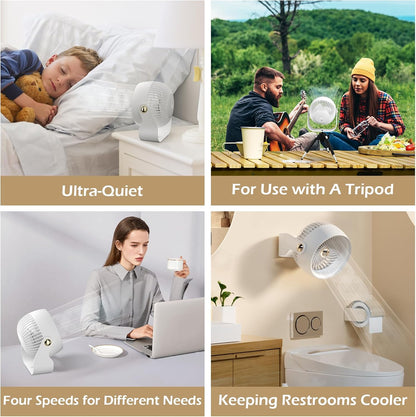 CIVPOWER Desk Fan, Rechargeable Air Circulator with 6000mAh Battery, 4 Speeds, 270° Adjustable Quiet Fan for