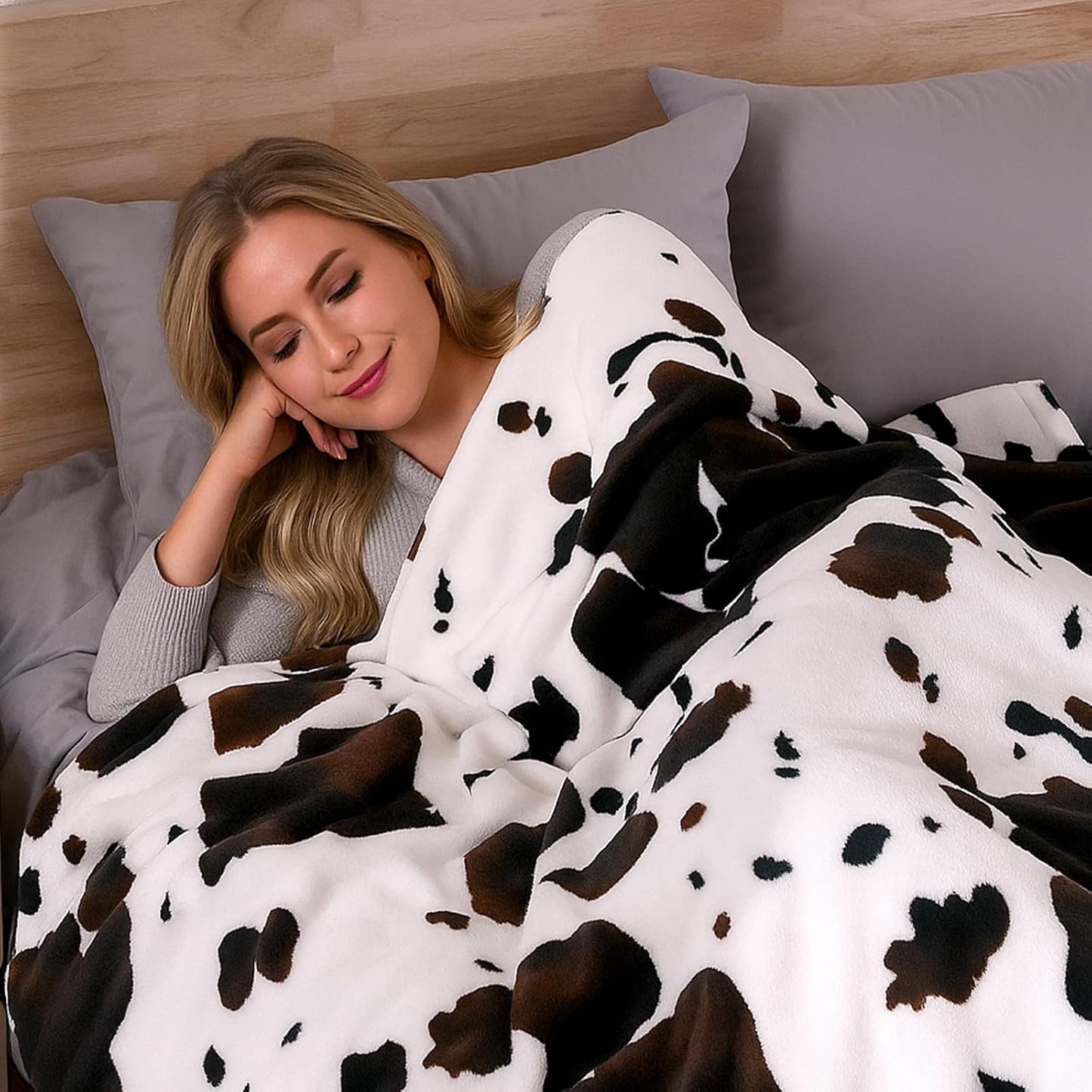 Cozy 60"*80" Bliss Cow Print Throw Blanket for Bed - Fuzzy Thick Soft Warm Fleece Blankets for Couch & Bed, for Women