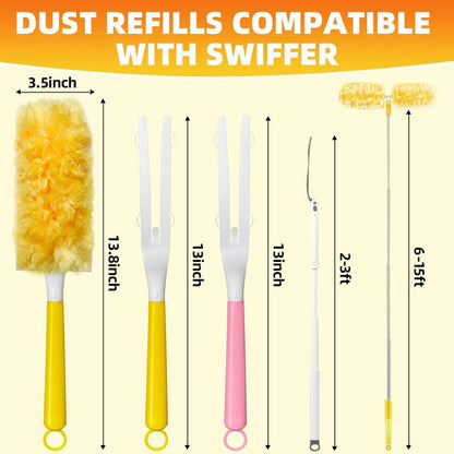 30 Count Duster Refills Compatible with Swiffer Handle, Multi-Surface Duster Refills with 1 Handle, 360° Dusters with 5X Microfibers for Home, Electronics, Office, Furniture, Blinds Cleaning