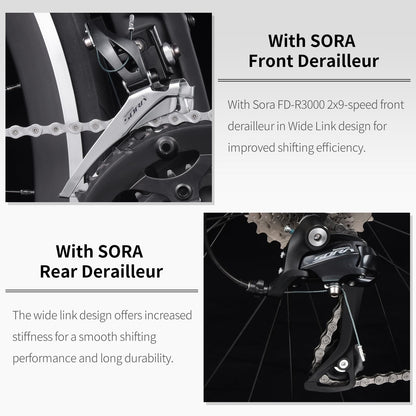 SAVADECK Carbon Road Bike with Shimano SORA R3000 18 Speed Derailleur System,Racing Bicycle with Carbon Fiber Frame Carbon Fork and Double V Brake for Adult.(Black 47cm)
