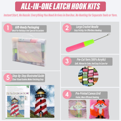 Raixleb Latch Hook Kits for Adults/Kids Pattern Printed Rug Making Kit Everything Included Gift for Family Friends Latch Hook Rugs DIY Needlework Crafts for Home Sofa Ladybird 20 X 20 Inches