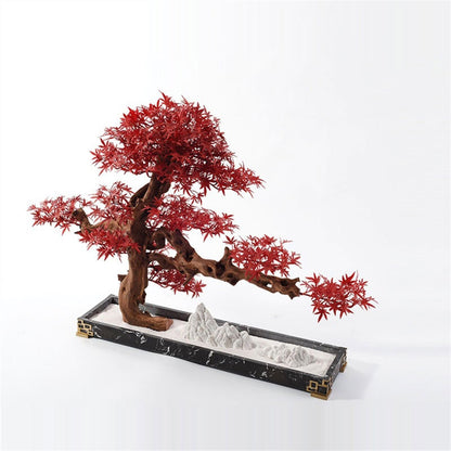 GRFIT Artificial Bonsai Red Maple Leaves Ornaments with Zen Simulation for Entrance, Study, Office, Coffee Table, Bonsai Ornaments, Luxury Decorations Artificial Tree Plant