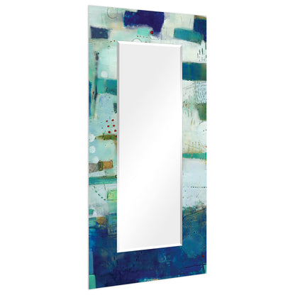 Empire Art Direct Rectangular Beveled Wall Mirror on Blue Abstract Printed Temped Glass, Vanity, Bathroom Mirror, Ready to Hang, Blue