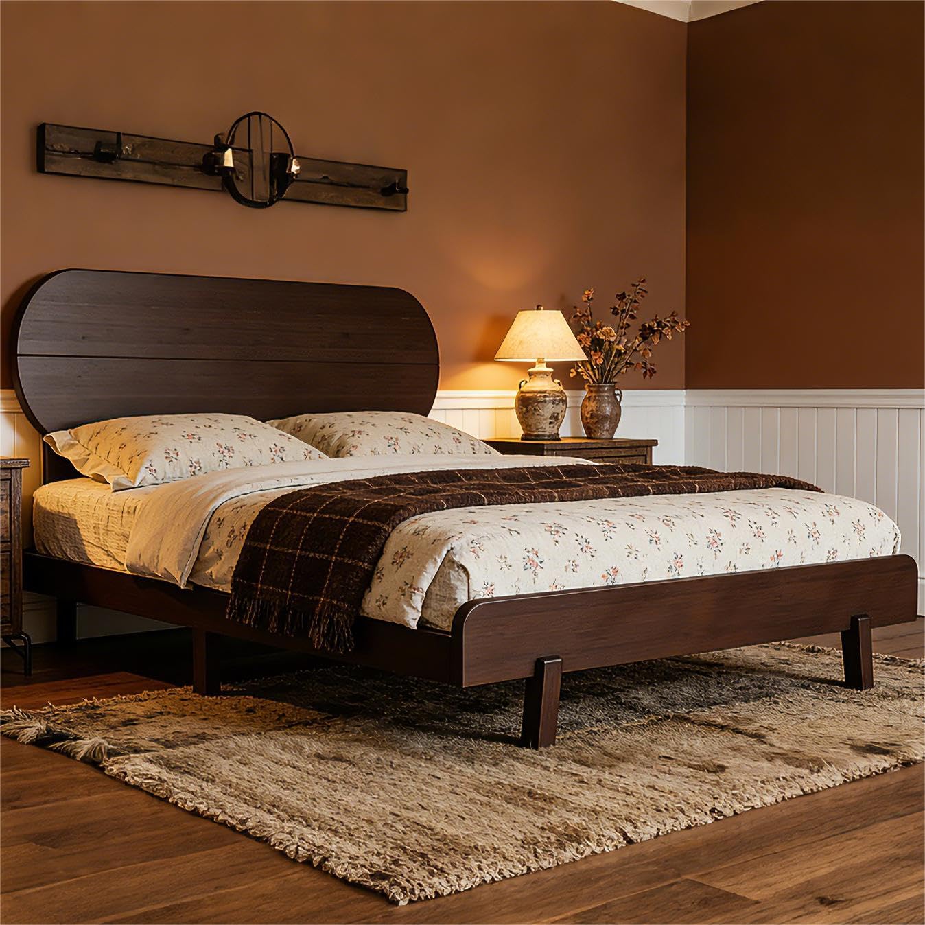 Bellemave Queen Bed Frame with Headboard & Low Footboard, Bamboo Queen Size Bed Frame with Wood Slats Support 800LBS, Japanese Bed Frame Queen Size, No Box Spring Needed, Espresso