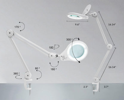 Neatfi LED Bifocal Magnifying Lamp 1,200 Lumens – 5” Glass Lens, Dual Magnification 3X/6X, Dimmable Task Light | Adjustable Arm with Clamp | Crafting, Jewelry & Reading (8 Diopter + 20 Diopter, White)